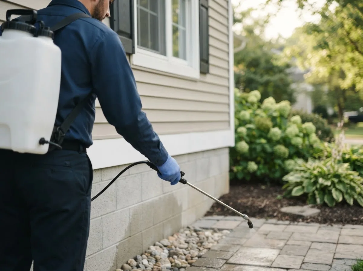 Pest control technician inspecting a home in Highland, OH